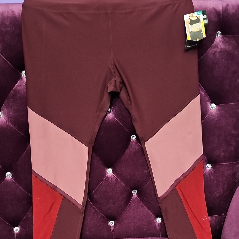 Avia Burgandy and Pink Leggings with Colorblock Design